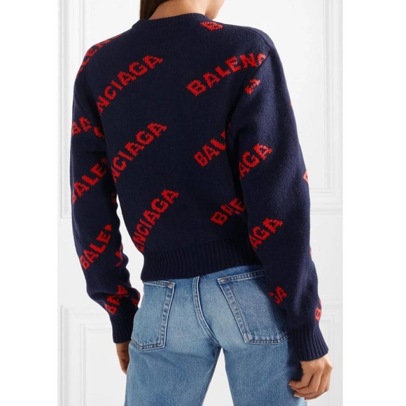 BALENCIAGA logo intarsia wool blend sweater - Picture 4 of 5